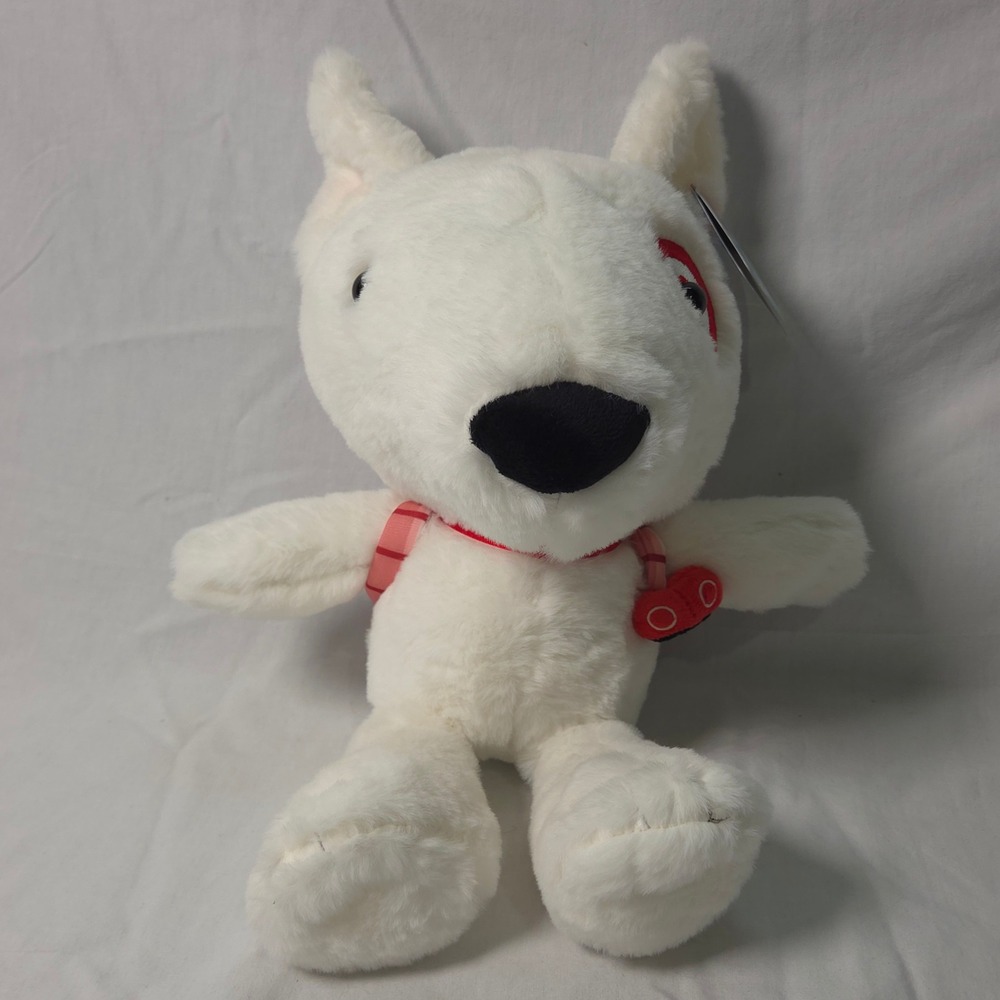 Target Bullseye Dog Plush Mascot with Plaid Backpack White Red Toy Soft 2023